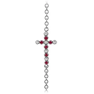 0.24 Carat 14K Solid White Gold Cross Bracelet Diamond Ruby