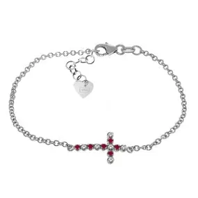 0.24 Carat 14K Solid White Gold Cross Bracelet Diamond Ruby