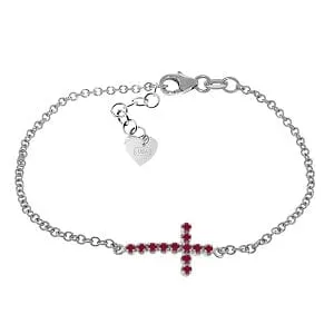 0.3 Carat 14K Solid White Gold Cross Bracelet Natural Ruby