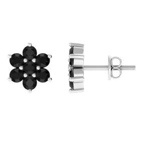 0.75 CT Black Spinel Floral Cluster Stud Earrings