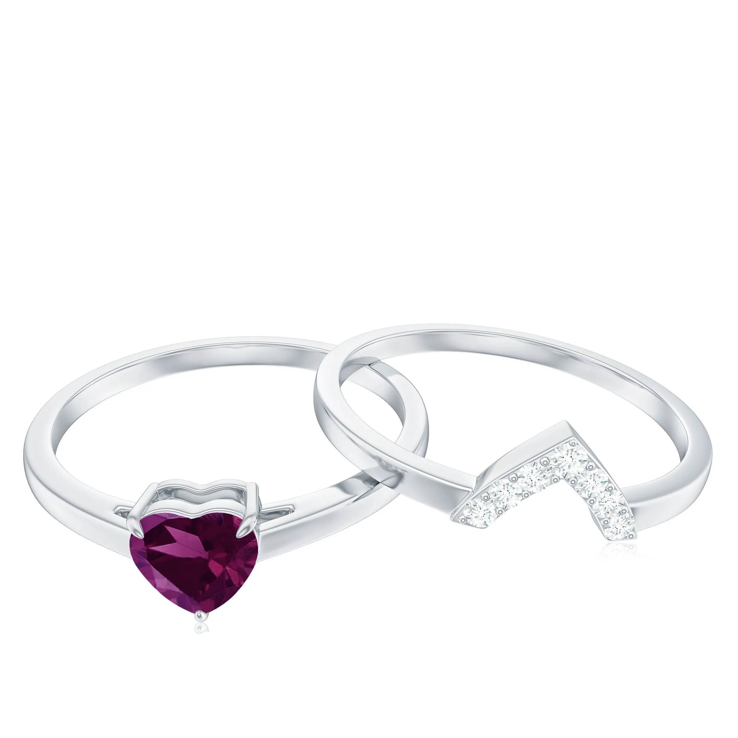 1 CT Natural Rhodolite and Diamond Solitaire Ring Set