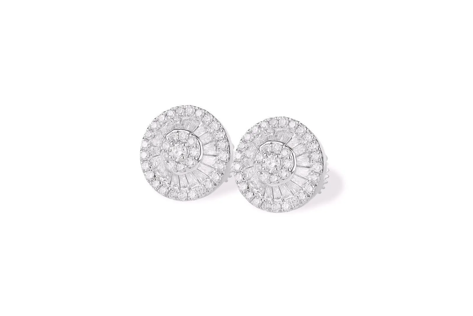 10 karat Gold Diamond Halo Stud Earrings with Baguette Diamonds