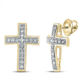 .10ct Diamond Cross Earrings Gold .925 Sterling Silver