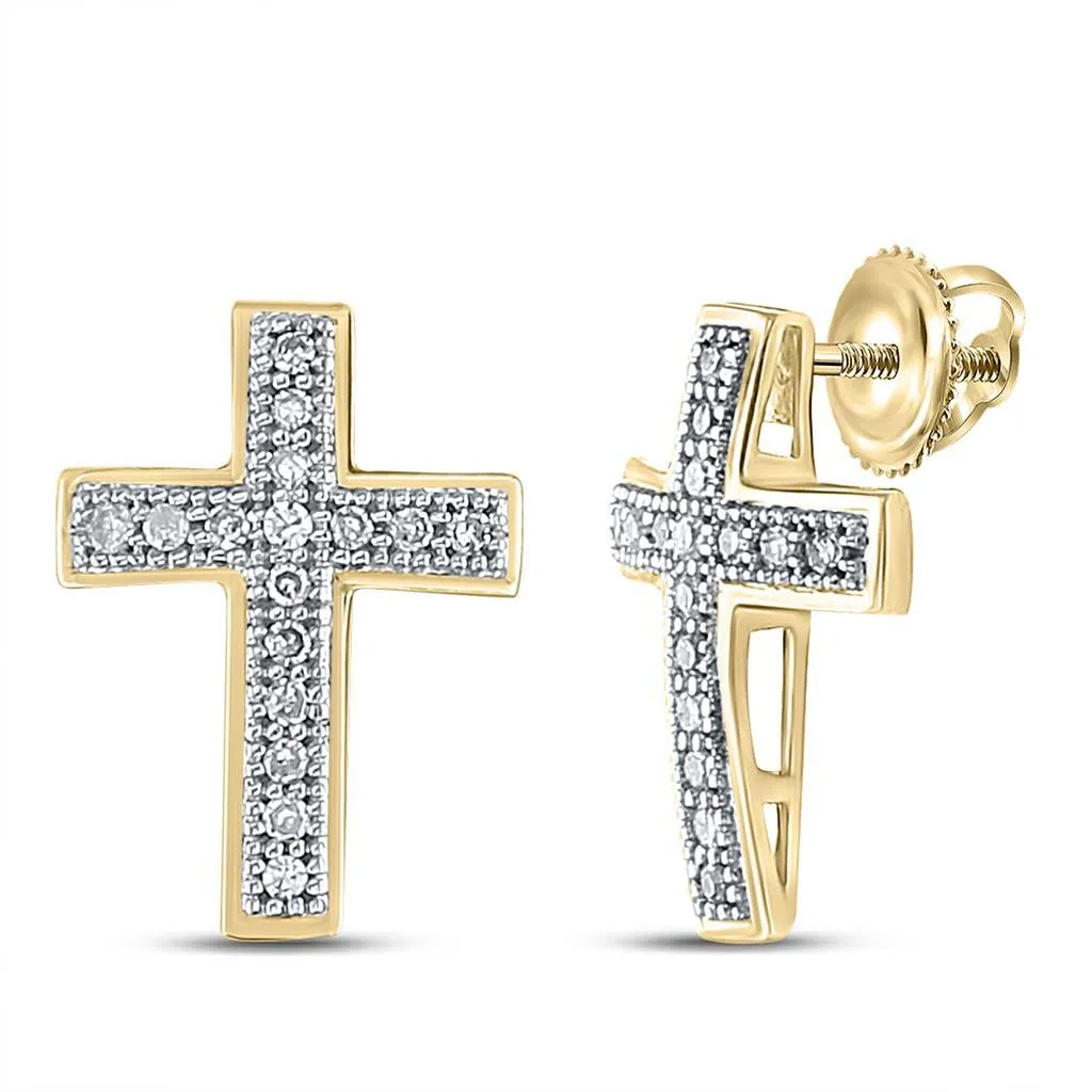 .10ct Diamond Cross Earrings Gold .925 Sterling Silver