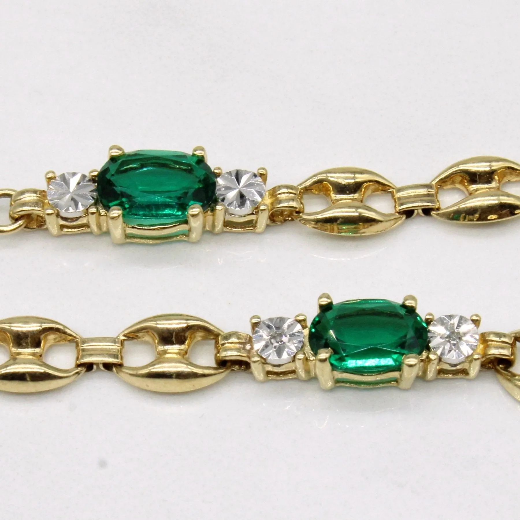 10k Synthetic Oval Emerald and Diamond Bracelet | 2.45ctw | 7.5"