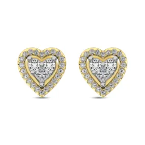 10K Yellow Gold 1/3 Ct.Tw. Diamond Heart Stud Earrings