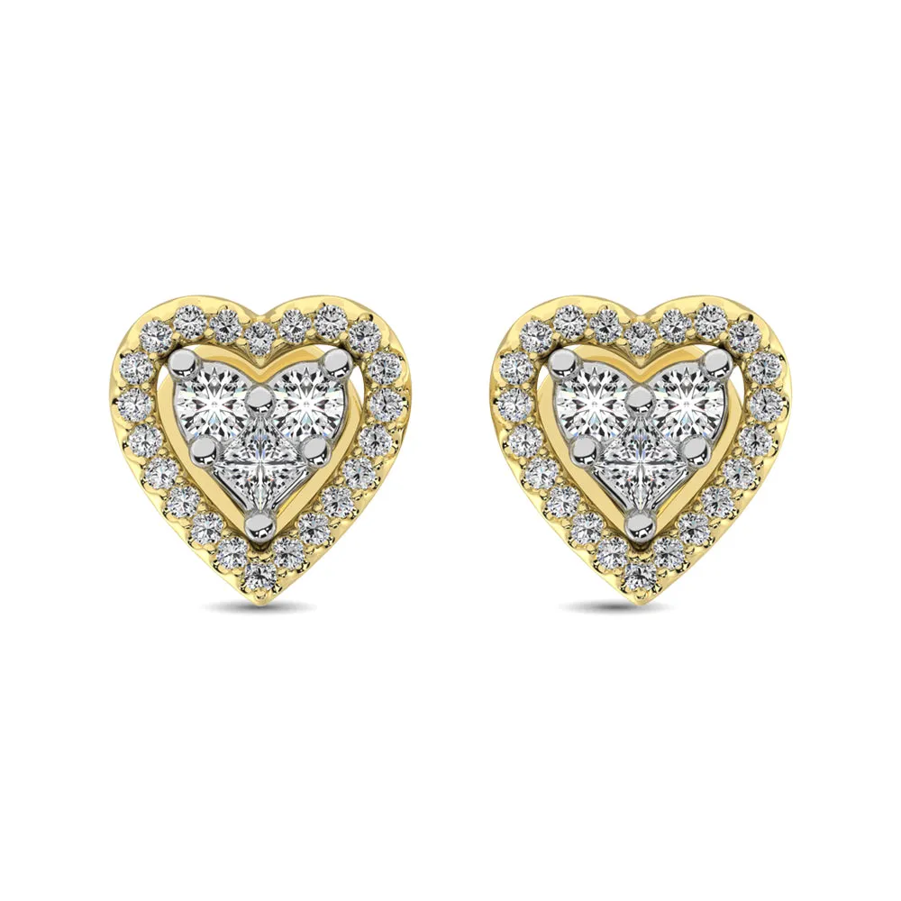 10K Yellow Gold 1/3 Ct.Tw. Diamond Heart Stud Earrings