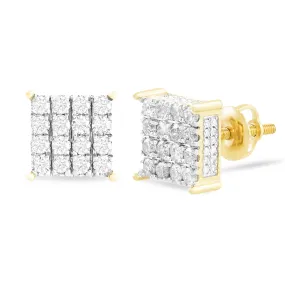 10K Yellow Gold 1.44ct Square Diamond Stud Earrings 10mm