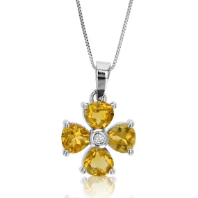 1.10 cttw Citrine Pendant Necklace .925 Sterling Silver With Rhodium 5 MM Heart