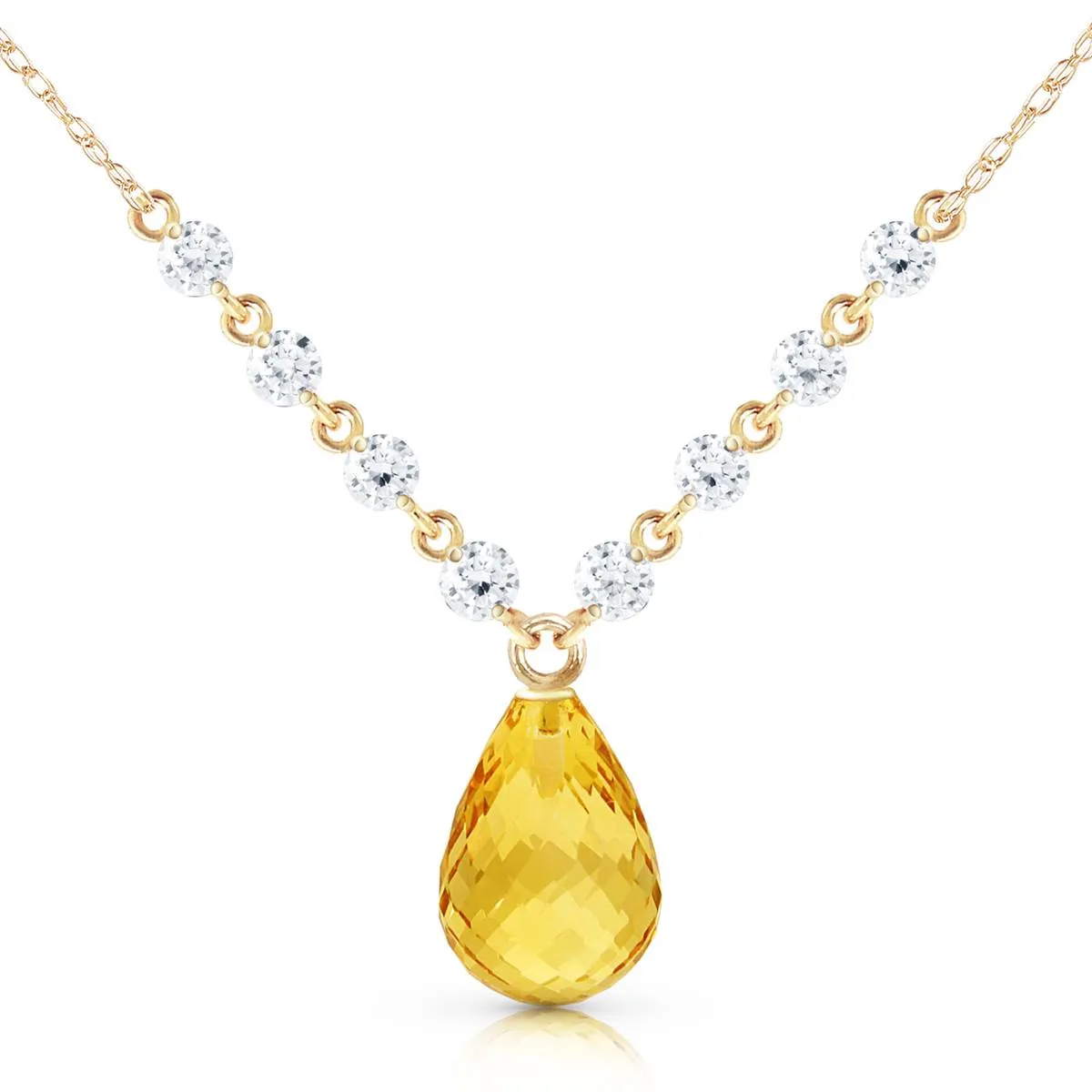 11.3 Carat 14K Solid Yellow Gold Mermaids Singing Citrine Diamond Necklace