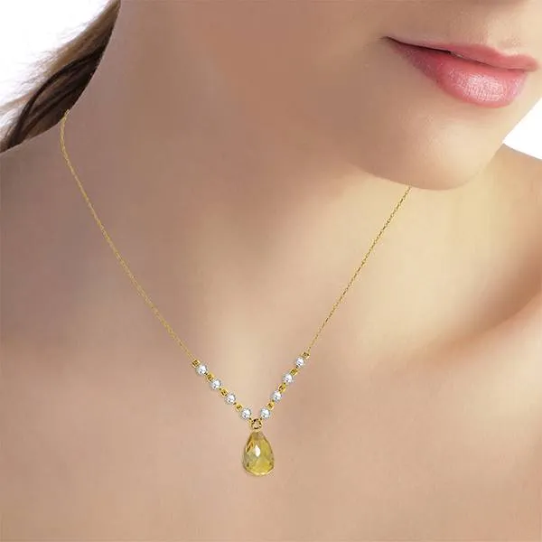 11.3 Carat 14K Solid Yellow Gold Mermaids Singing Citrine Diamond Necklace