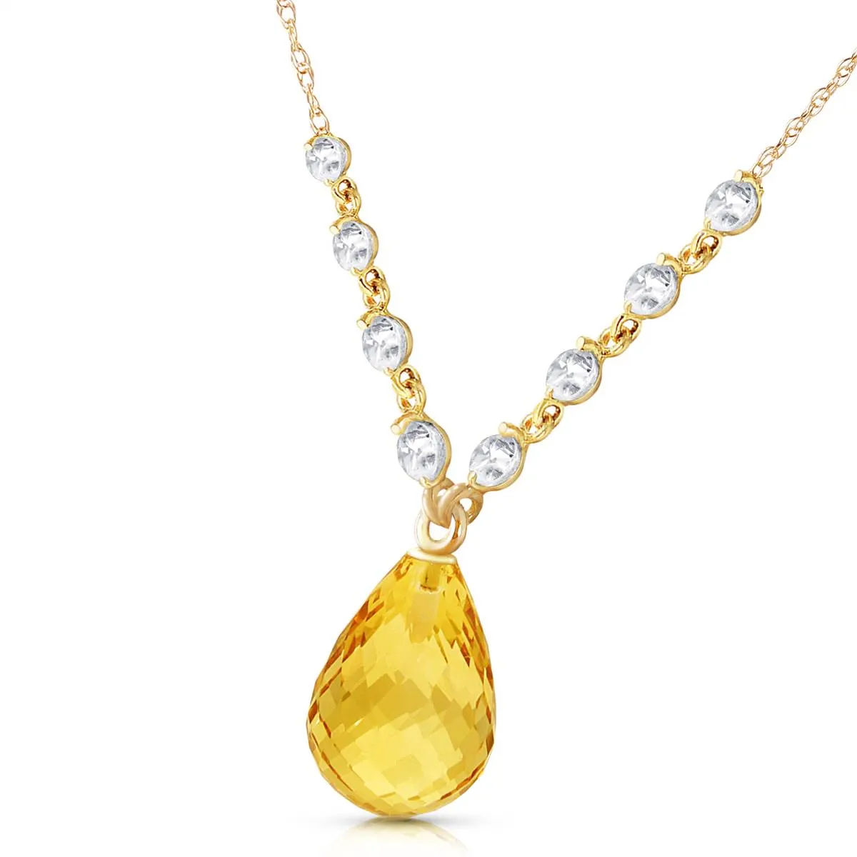 11.3 Carat 14K Solid Yellow Gold Mermaids Singing Citrine Diamond Necklace