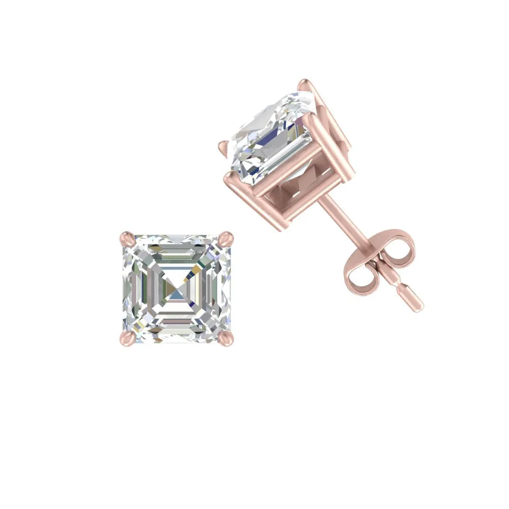 1/2-5 Carat Asscher Cut Lab Created Diamond Stud Earring 14K Gold