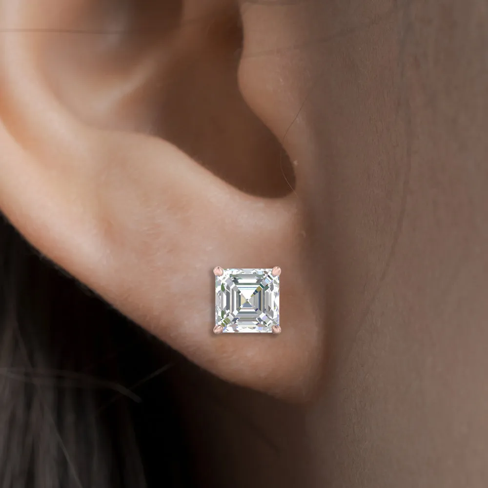 1/2-5 Carat Asscher Cut Lab Created Diamond Stud Earring 14K Gold