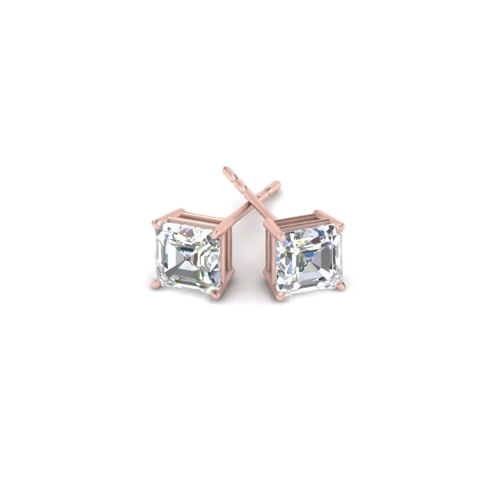 1/2-5 Carat Asscher Cut Lab Created Diamond Stud Earring 14K Gold