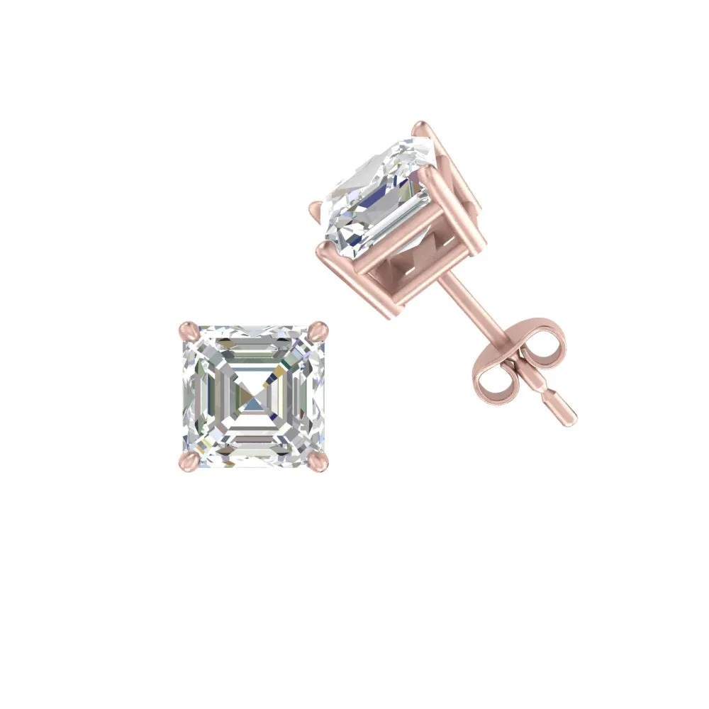 1/2-5 Carat Asscher Cut Lab Created Diamond Stud Earring 14K Gold