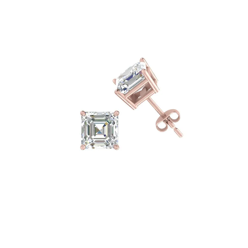 1/2-5 Carat Asscher Cut Lab Created Diamond Stud Earring 14K Gold