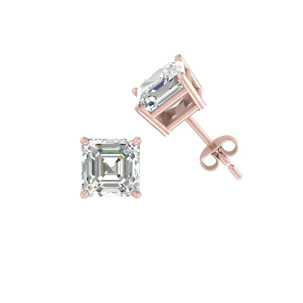 1/2-5 Carat Asscher Cut Lab Created Diamond Stud Earring 14K Gold