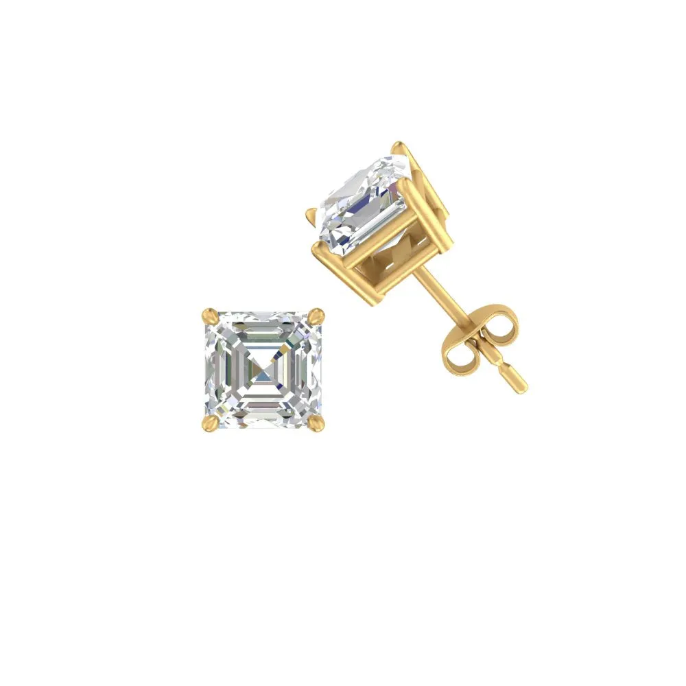 1/2-5 Carat Asscher Cut Lab Created Diamond Stud Earring 14K Gold