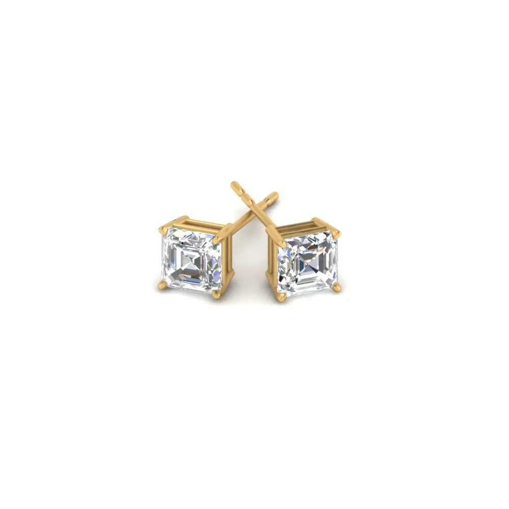 1/2-5 Carat Asscher Cut Lab Created Diamond Stud Earring 14K Gold