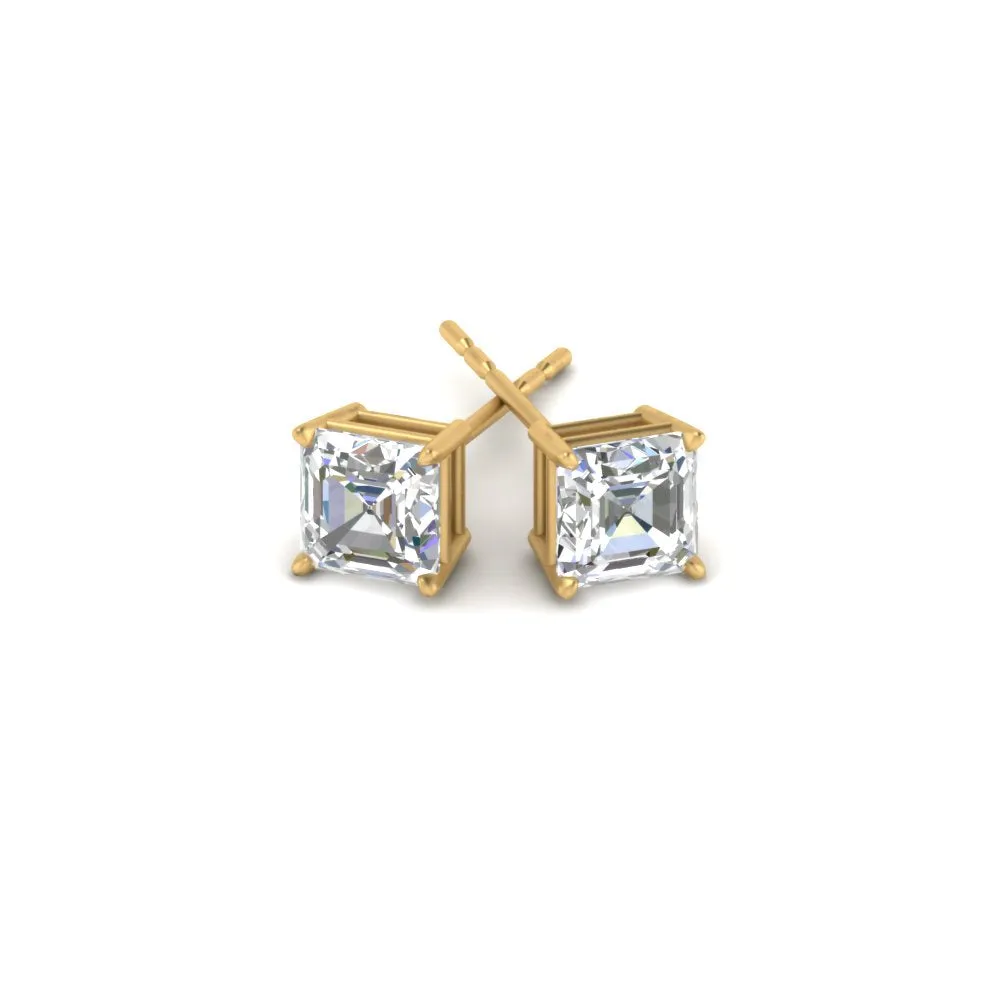 1/2-5 Carat Asscher Cut Lab Created Diamond Stud Earring 14K Gold