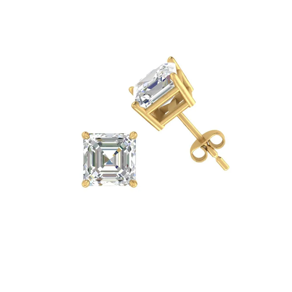 1/2-5 Carat Asscher Cut Lab Created Diamond Stud Earring 14K Gold