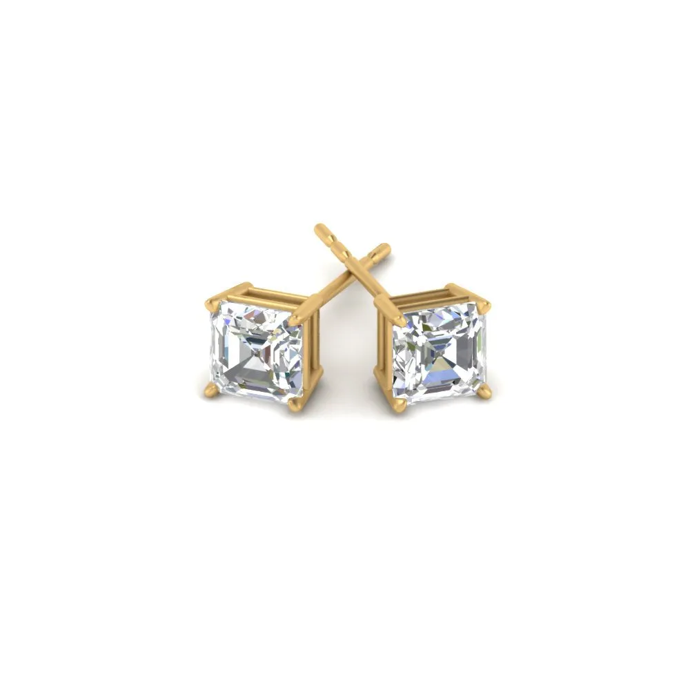 1/2-5 Carat Asscher Cut Lab Created Diamond Stud Earring 14K Gold