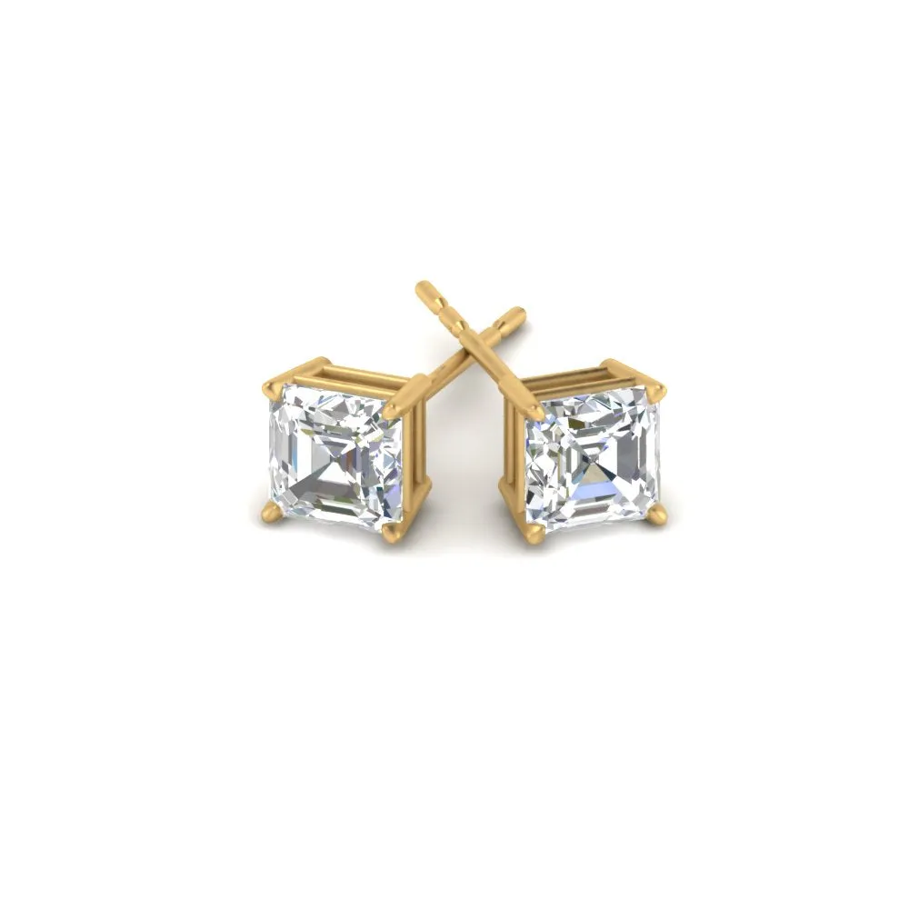 1/2-5 Carat Asscher Cut Lab Created Diamond Stud Earring 14K Gold