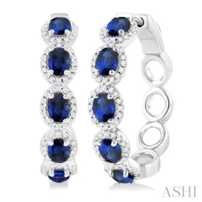 1/2 ctw Oval Cut 4X3MM Sapphire and Round Cut Diamond Halo Precious Hoop Earring in 14K White Gold