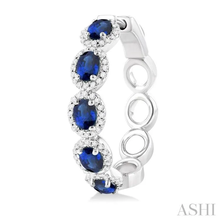 1/2 ctw Oval Cut 4X3MM Sapphire and Round Cut Diamond Halo Precious Hoop Earring in 14K White Gold