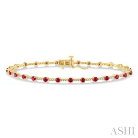 1/2 Ctw Round Cut Diamond & 2.5 MM Ruby Precious Bracelet in 10K Yellow Gold