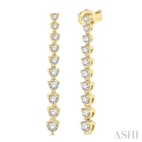 1/2 Ctw Round Cut Diamond Riviera Drop Earring in 14K Yellow Gold