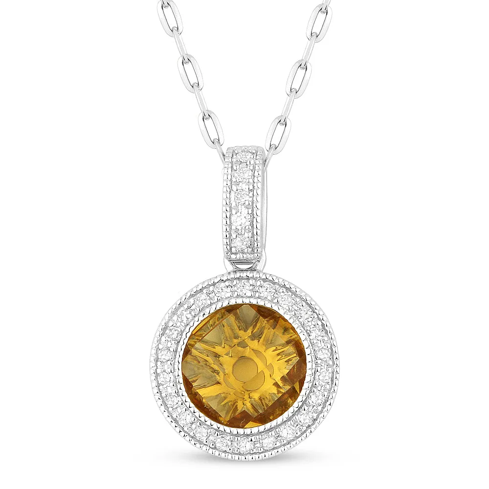 1.31Ct Citrine 16"pendant Necklace In 14K White Gold