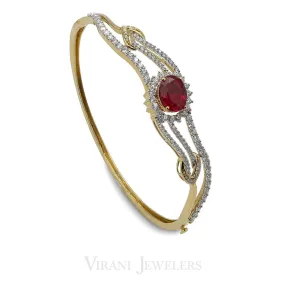 1.43CT Diamond Bangle Set in 18K Yellow Gold W/ Oval Cut Ruby Stone