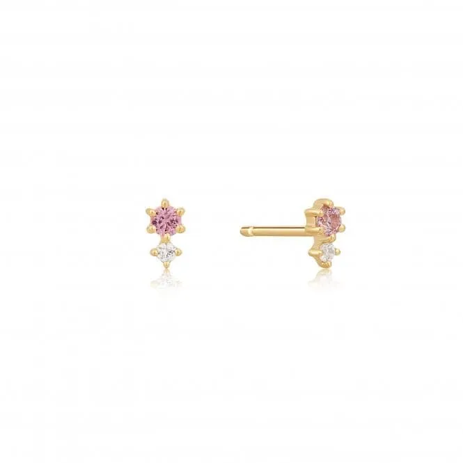 14ct Gold White And Pink Sapphire Stud Earrings  EAU006-01YG