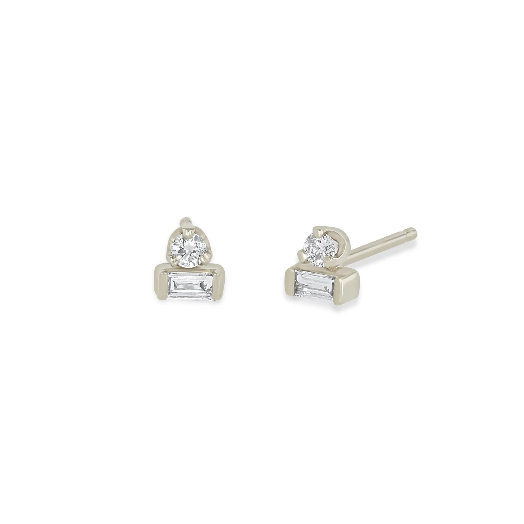 14k Baguette & Prong Diamond Stacked Studs