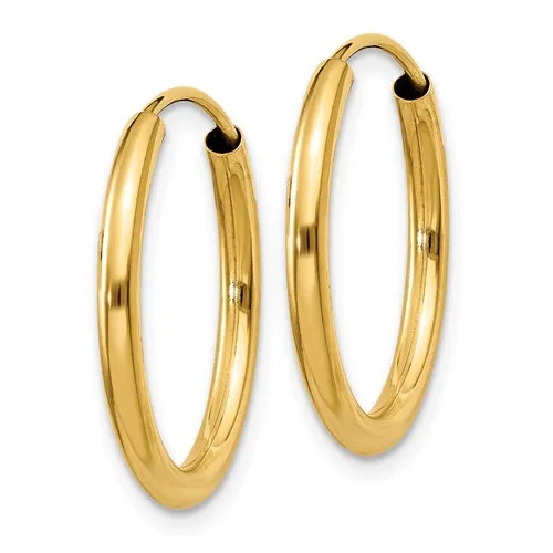 14k Gold 2mm wide 20 mm Endless Hoop Earrings