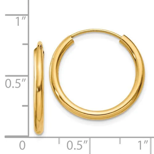 14k Gold 2mm wide 20 mm Endless Hoop Earrings