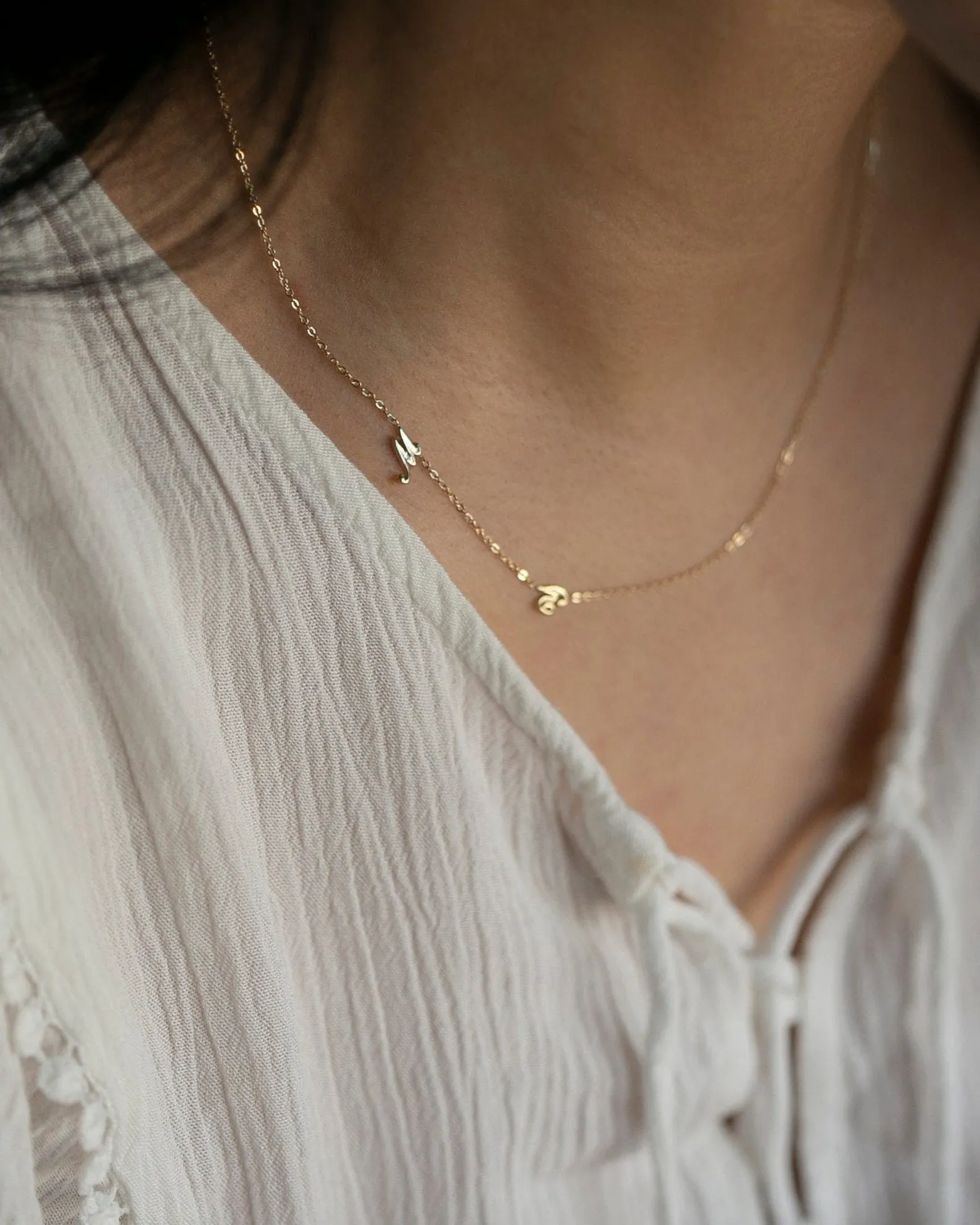 14K Gold Cursive Sideway Initial necklace