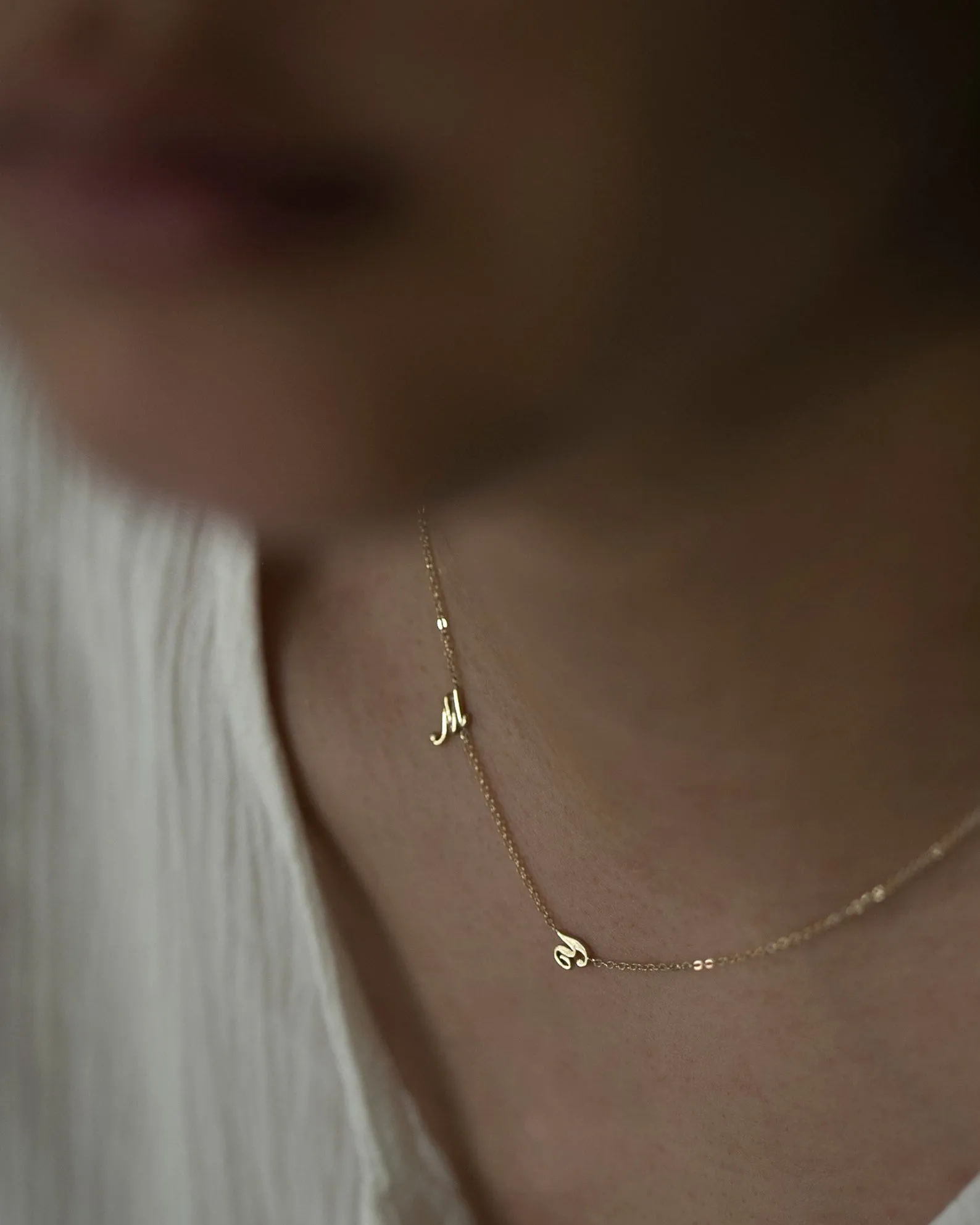 14K Gold Cursive Sideway Initial necklace