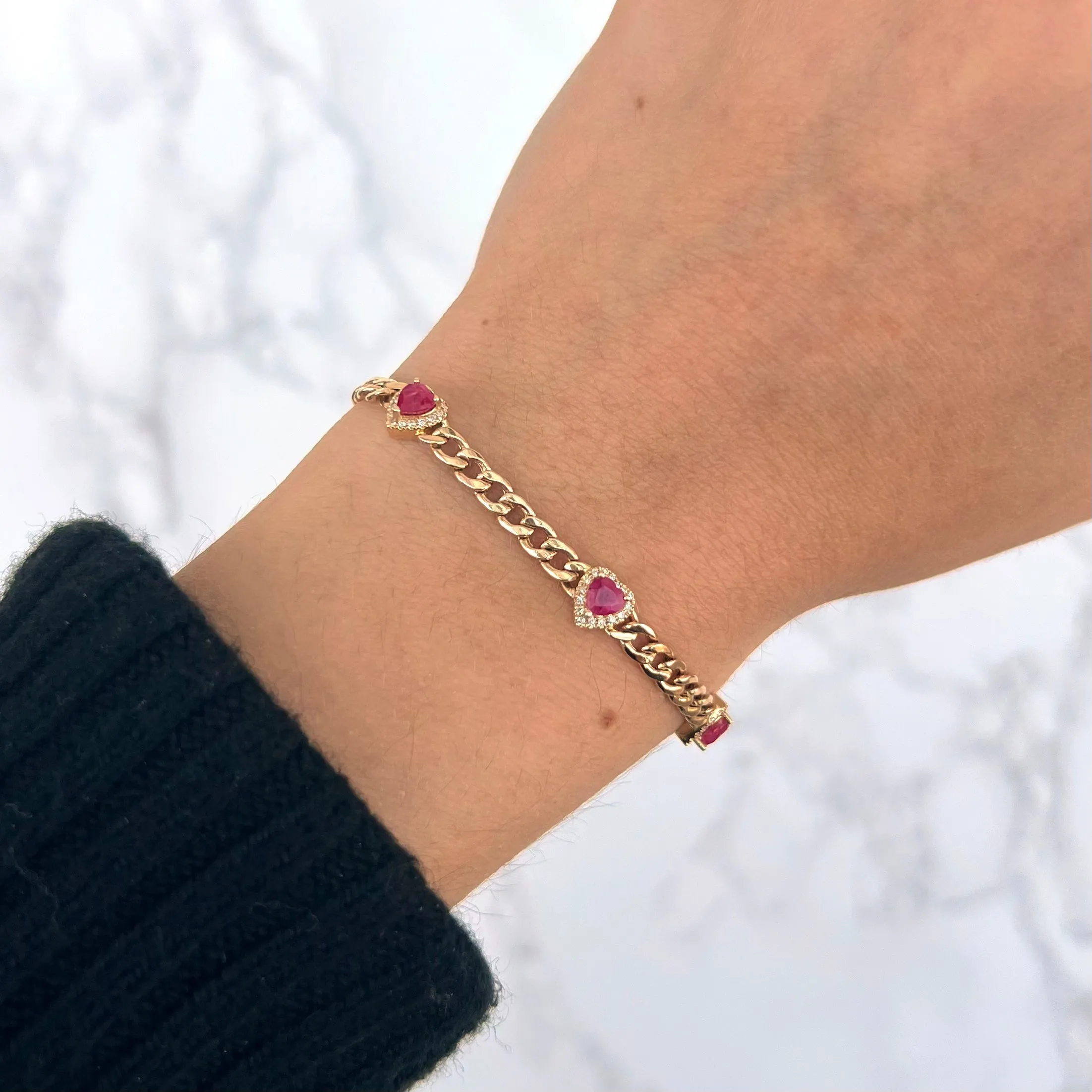 14K GOLD DIAMOND RUBY SHANA HEART BRACELET