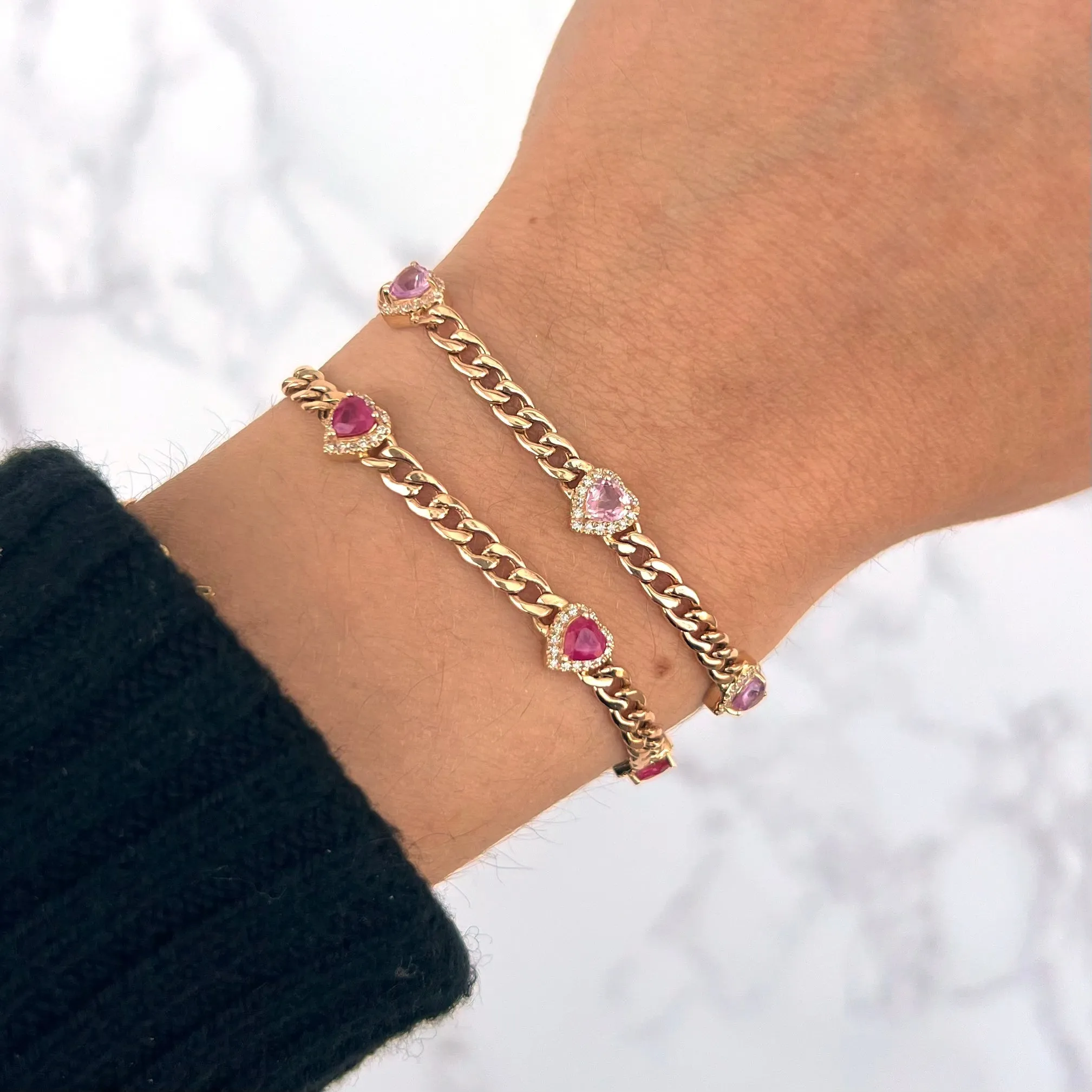 14K GOLD DIAMOND RUBY SHANA HEART BRACELET