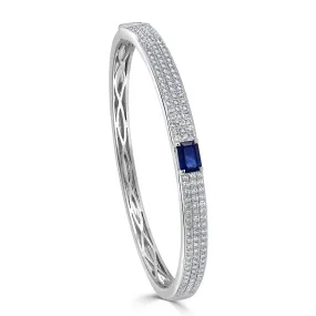 14K Gold Emerald-Cut Sapphire & Diamond Pave Bangle