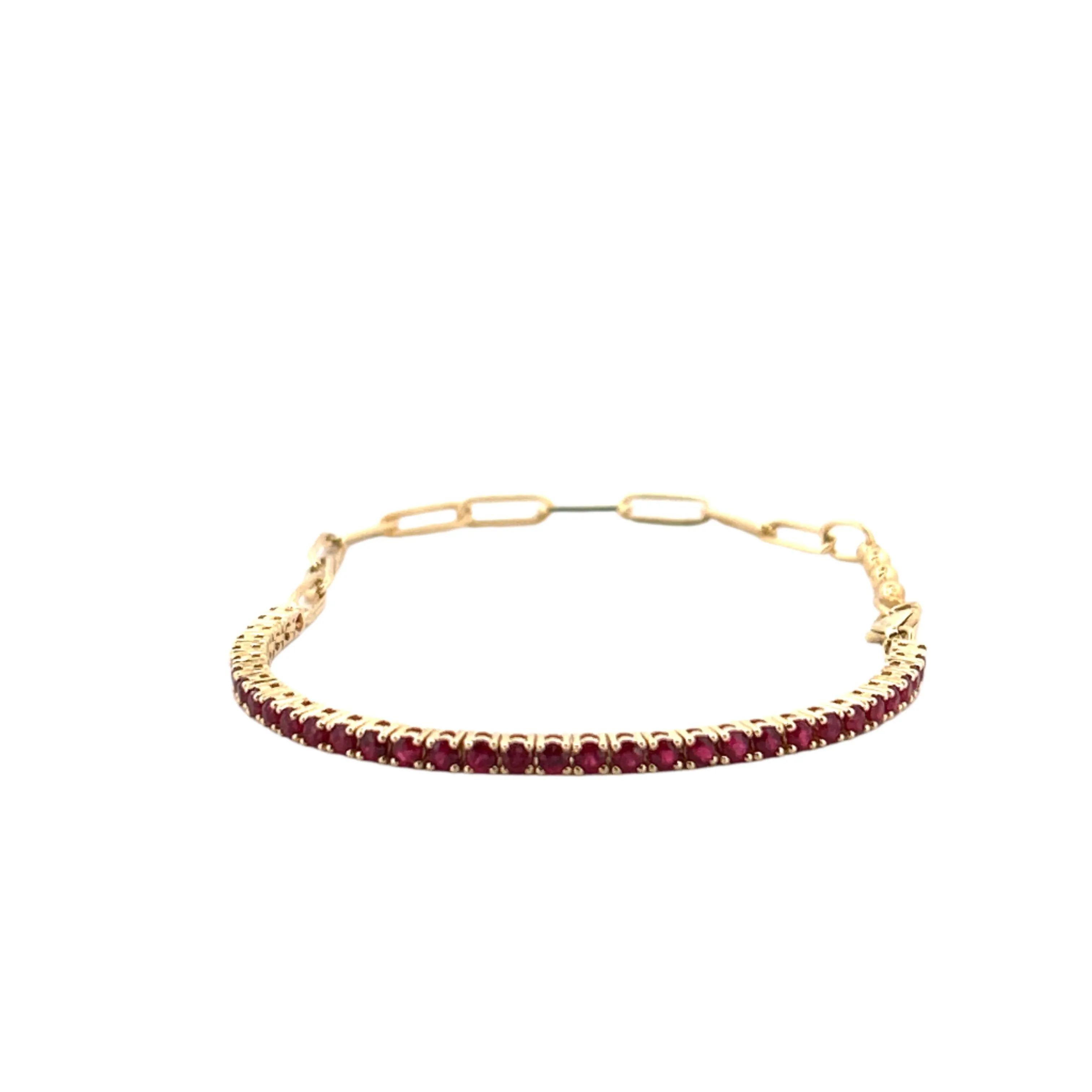 14K Gold Half Paper Clip and Half Ruby Tennis Bracelet