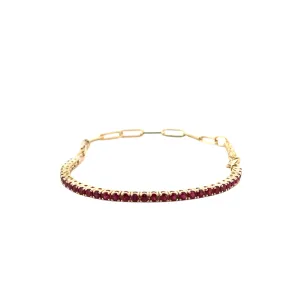 14K Gold Half Paper Clip and Half Ruby Tennis Bracelet