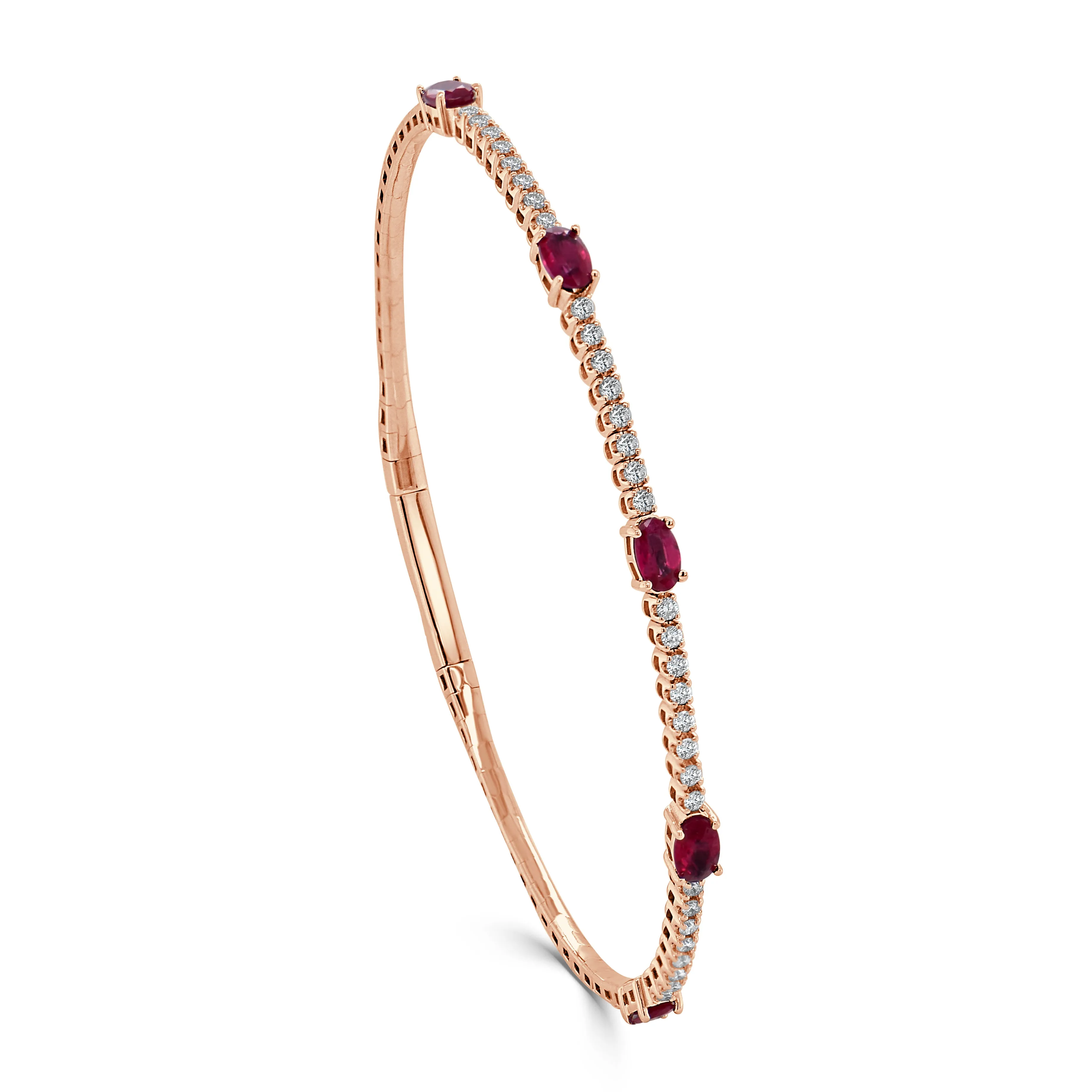 14K Gold Oval Ruby Station Diamond Flexible Bangle