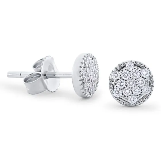 14K Gold Pave Diamond Disk Earrings