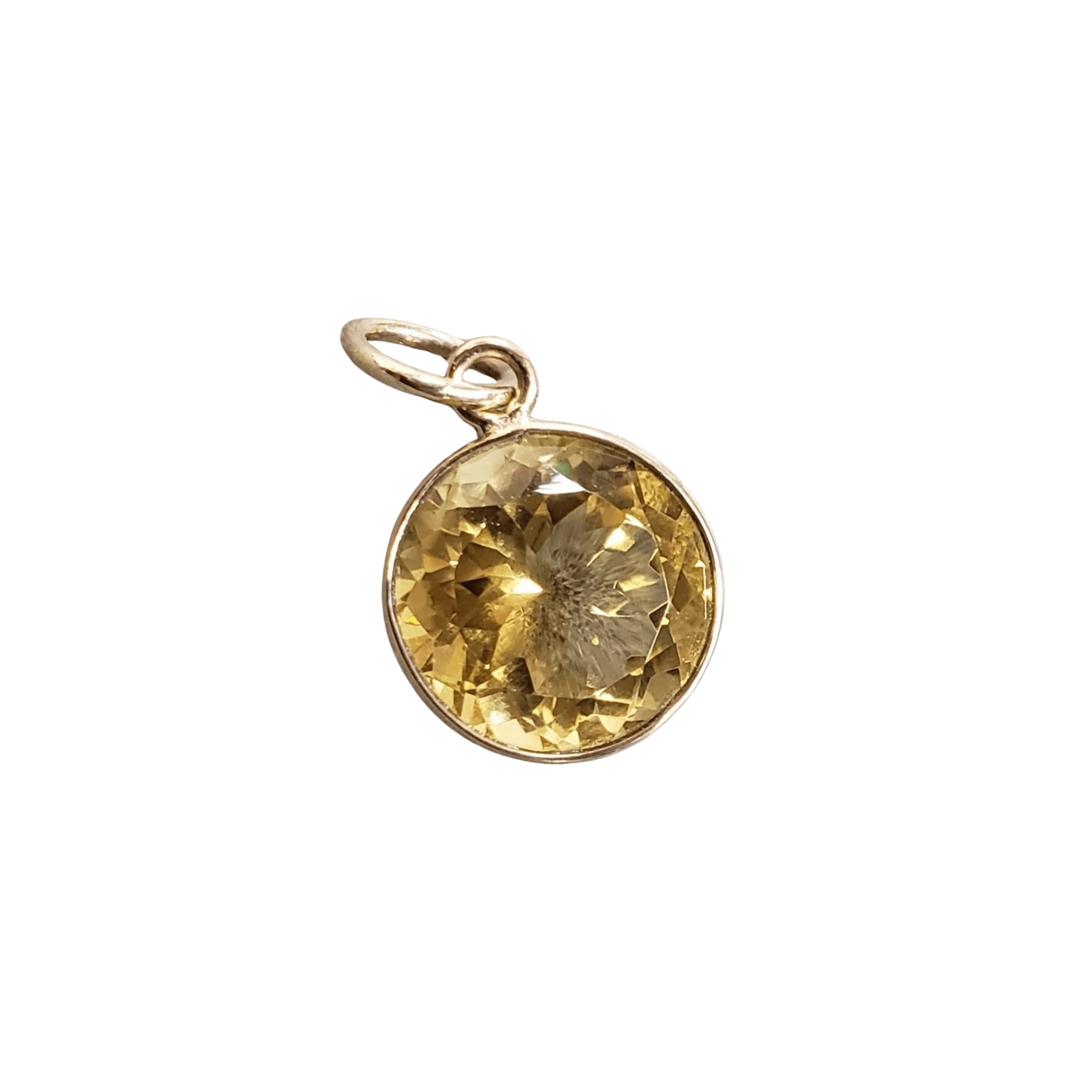 14k Gold Round Yellow Citrine Pendant