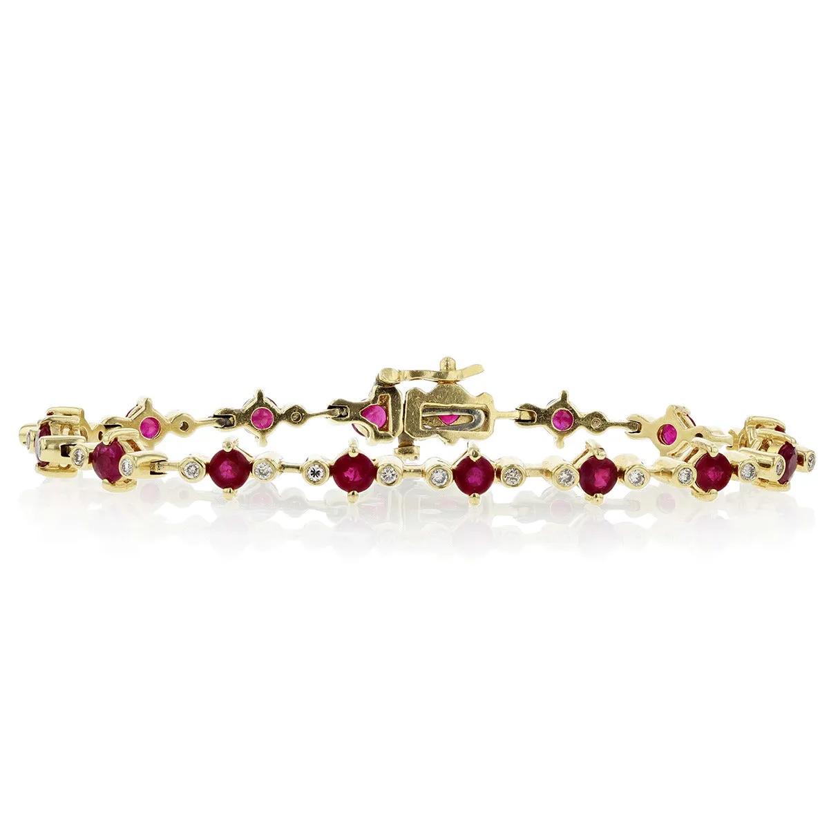 14K Gold Ruby and Diamond Bezel-Set Bracelet