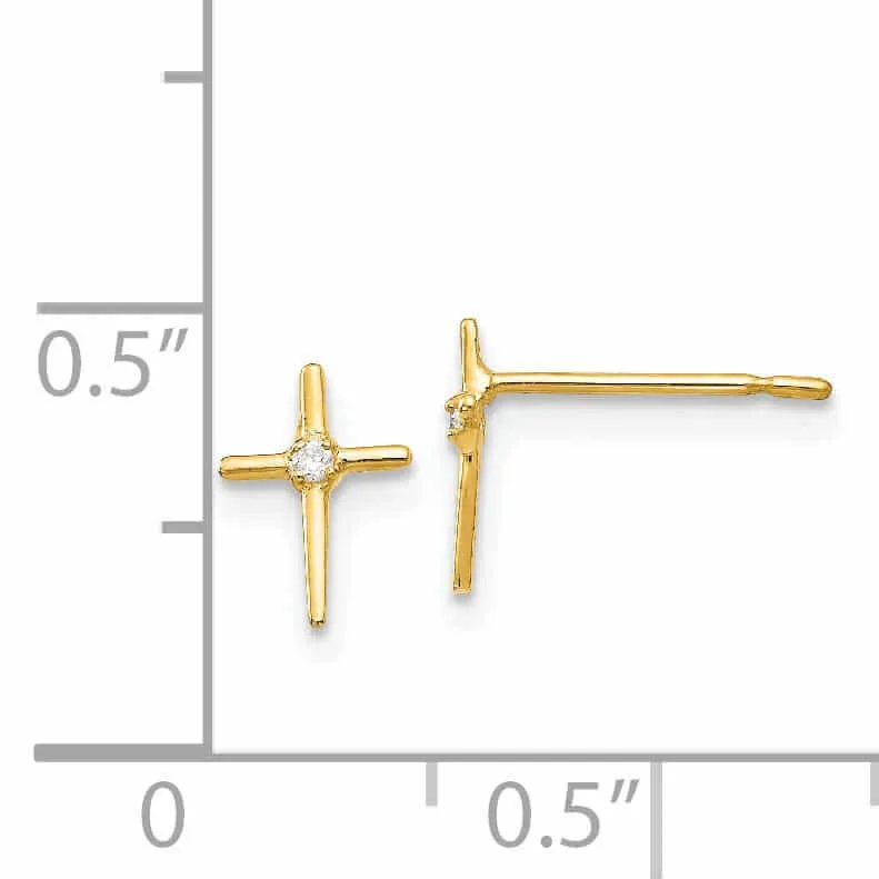 14k Madi K CZ Childrens Cross Post Earrings